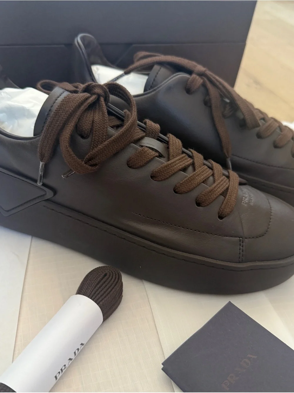Prada Dark Brown Leather Low-Top Sneakers 37 euro size